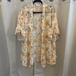 Kori Womens Kimono Small Floral Ruffle Flutter‎ Sleeve Cottagecore Boho 16730